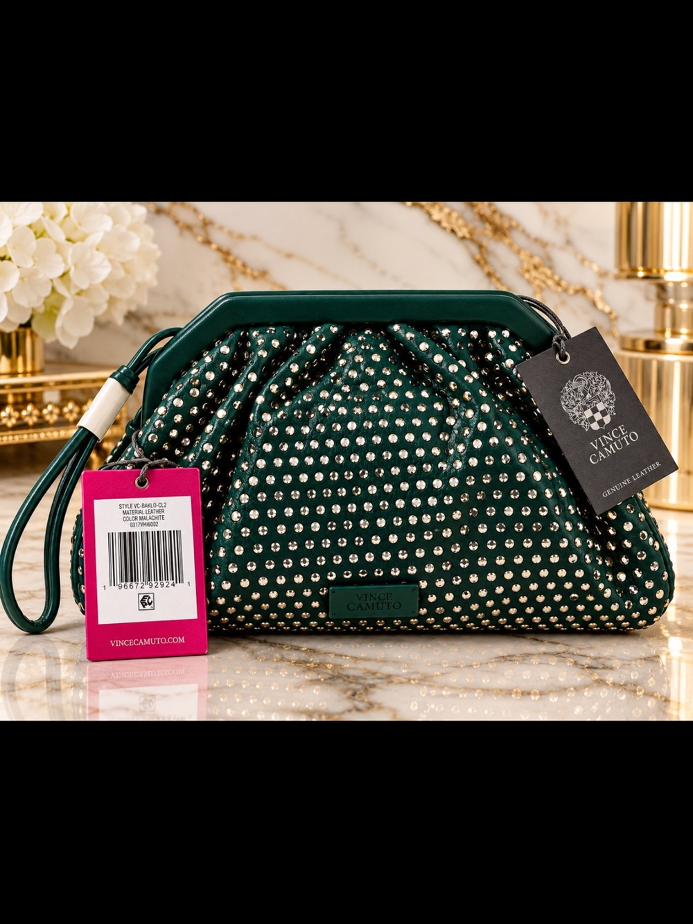 Vince Camuto Baklo Embellished Clutch/cross body in the color "Malachite Suede” - Picture 2 of 5